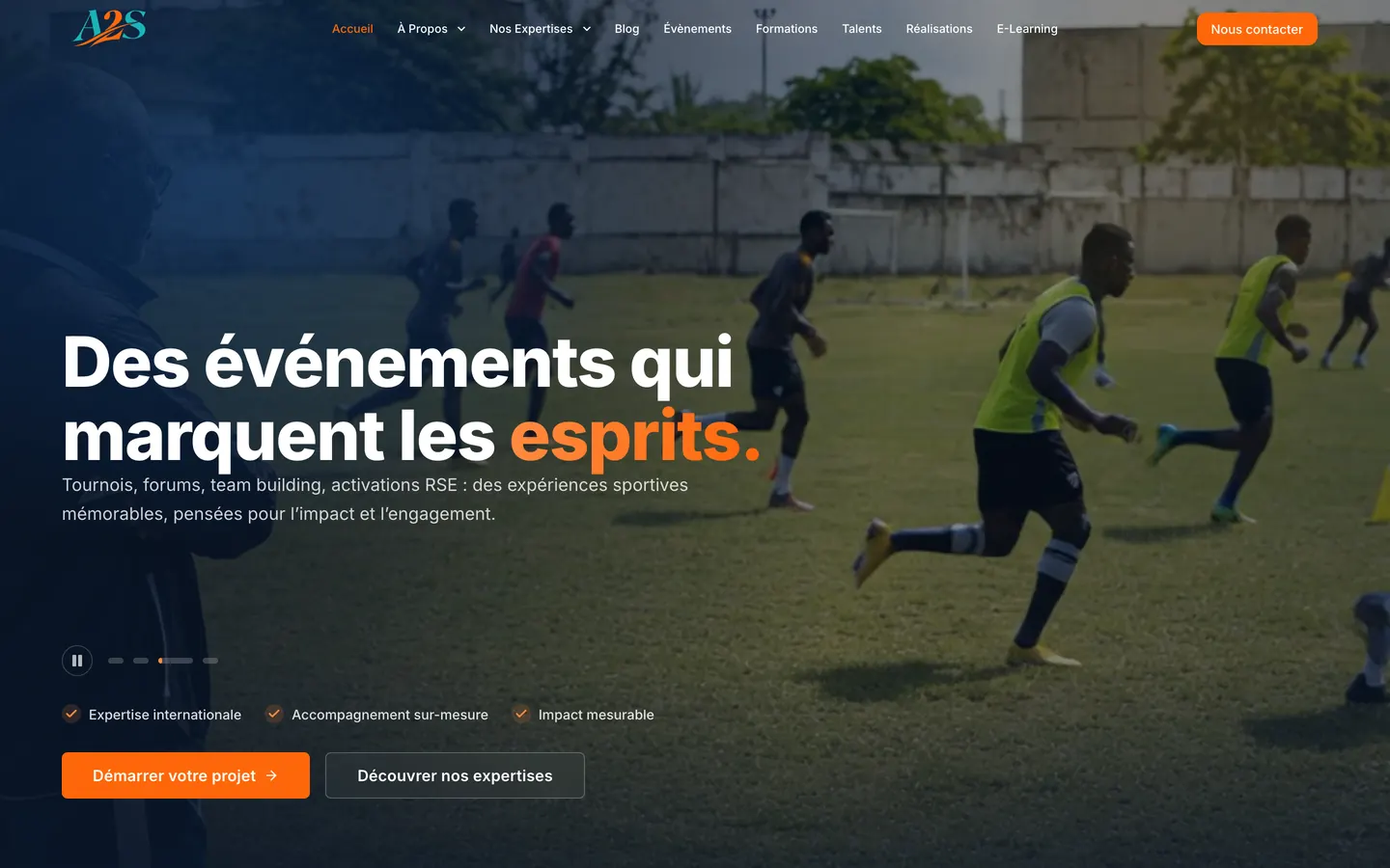 Page d'accueil du portail A2S Sport