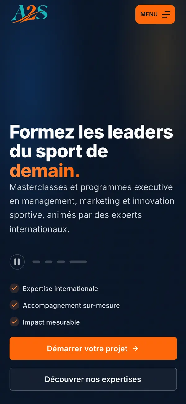 Page de A2S Sport sur téléphone