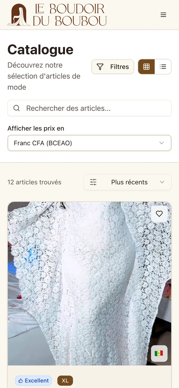 Page de Le Boudoir du Boubou sur téléphone