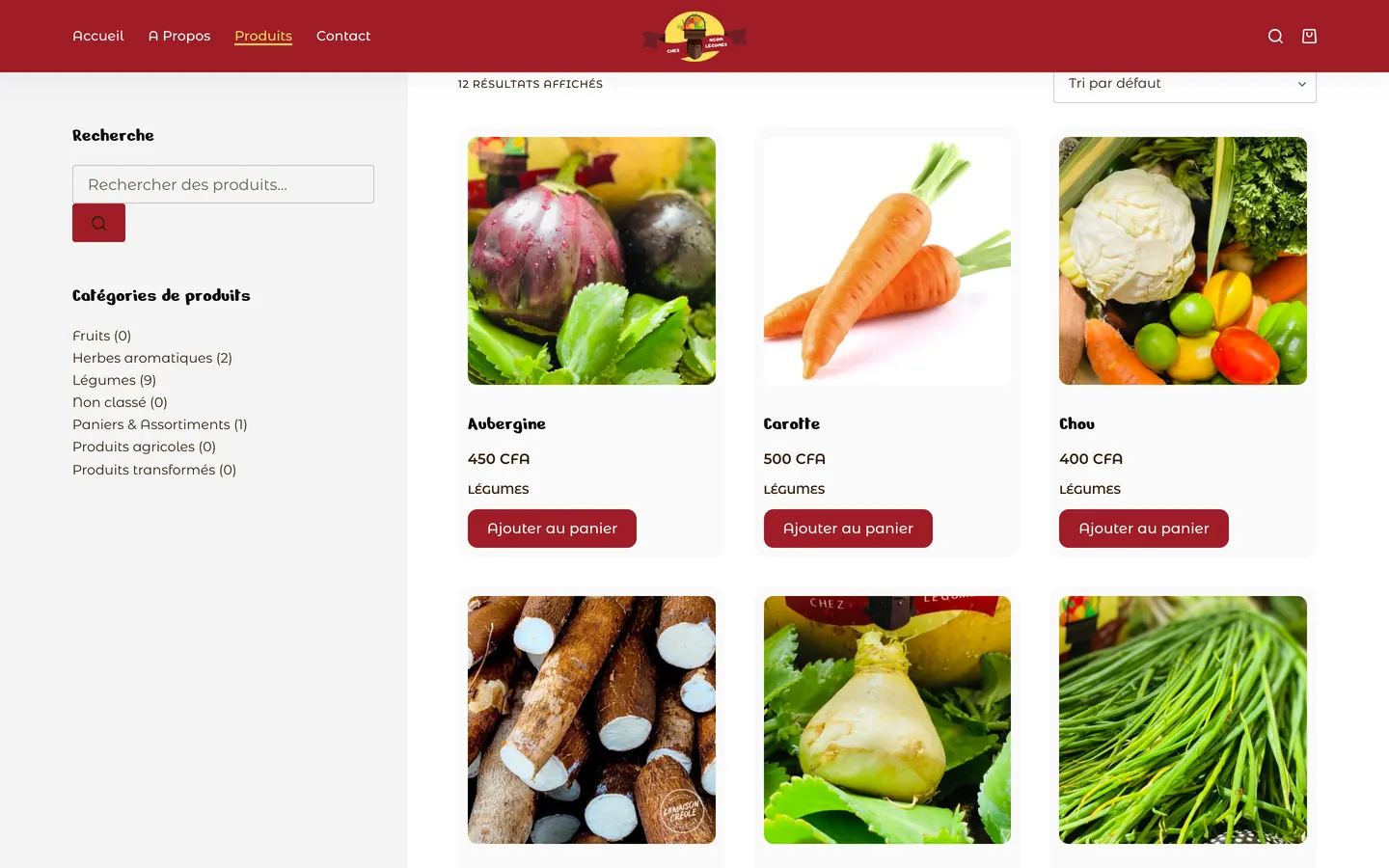 Catalogue du site e-commerce Ngom Légumes