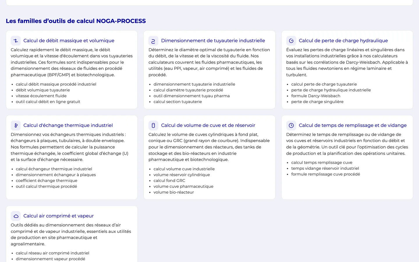 Présentation des familles d'outils de calcul.