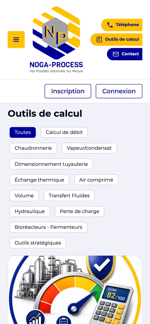 Page de NOGA PROCESS : outils de calcul sur téléphone