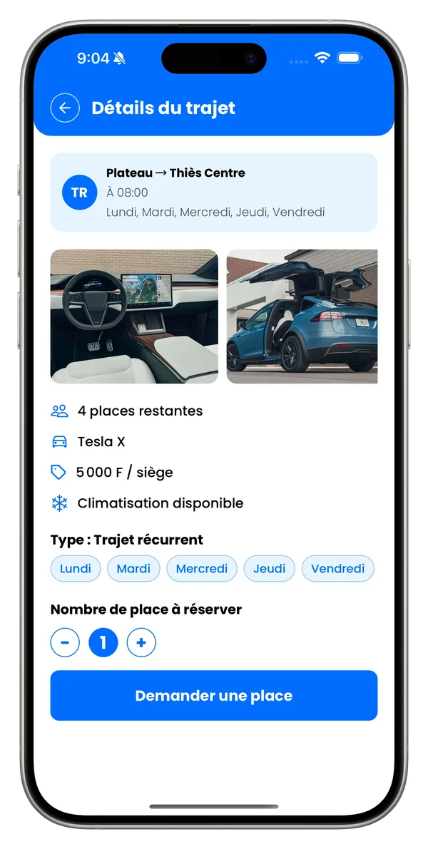 Écran de l'application mobile Ovolan