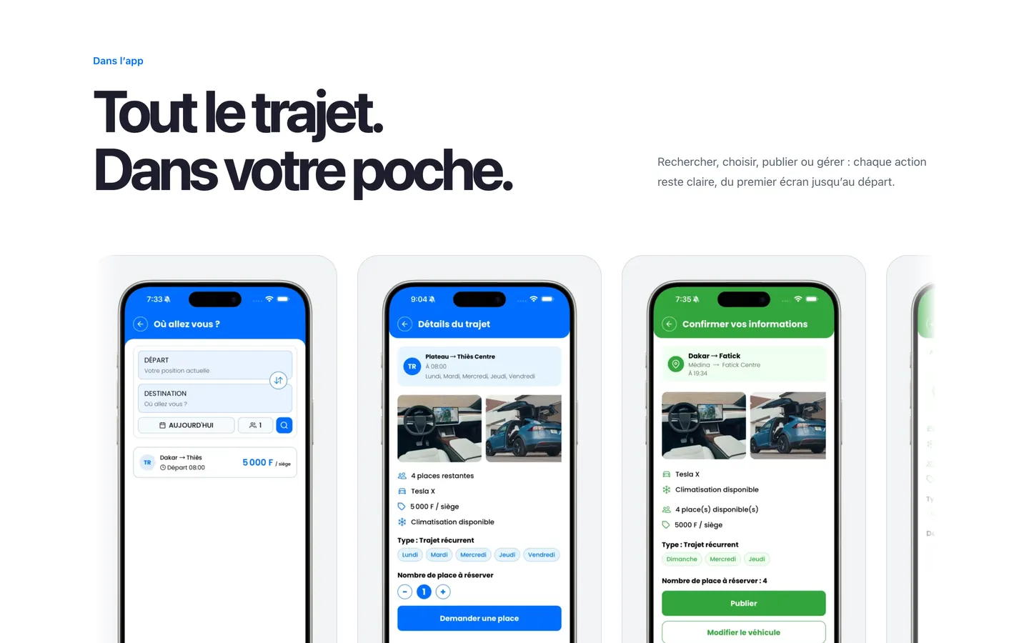 Site web : les écrans de l'application.
