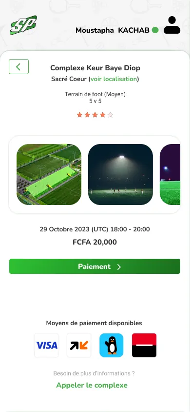 Écran de l'application SportsPass