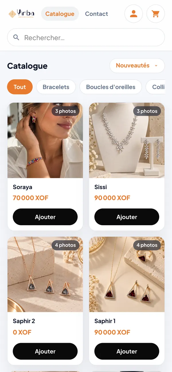 Page de Yiriba sur téléphone